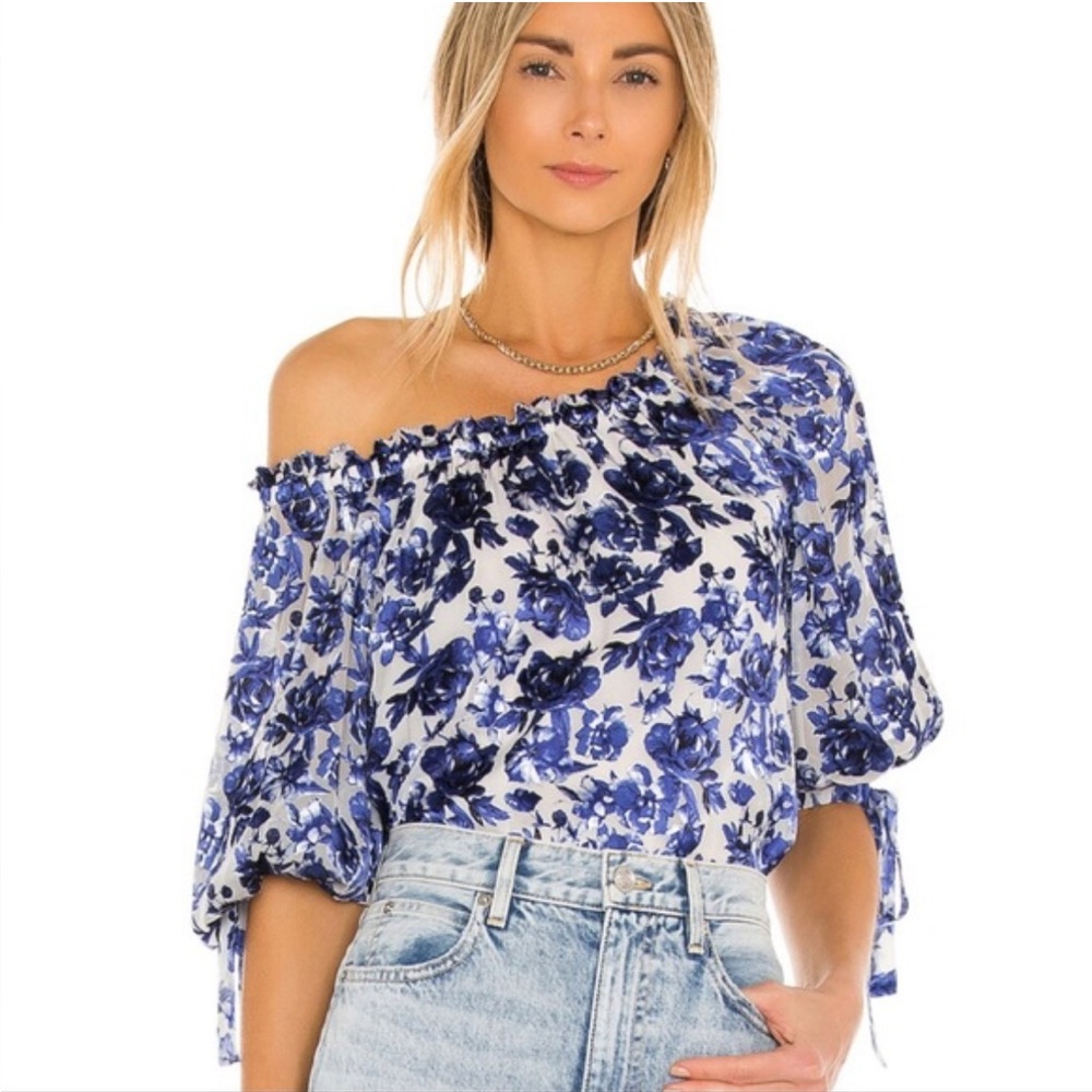 Alice + Olivia Floral Blue off the shoulder Women's Top NWT
